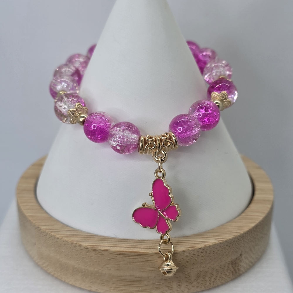 Pink and Gold Beaded Bracelet with Butterfly Charm BR211